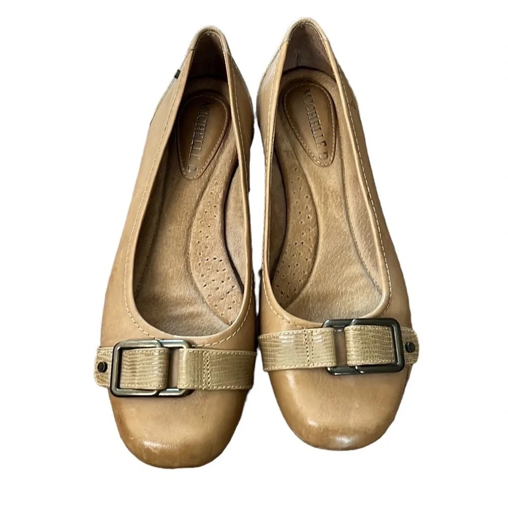 Michelle D Beige Tan Ballet Flats with Buckle Detail